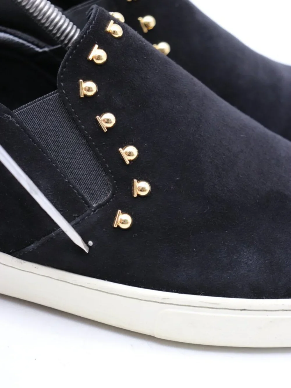 Salvatore Ferragamo Women's Size 11 C Slip On Black Suede Studded Sneakers